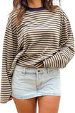 Women Striped Long Sleeve Shirt Crewneck Cropped Pullover Top Fall Winter Vintage Sweatshirt Streetwear