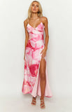 Lilie Pink Satin Print Maxi Dress