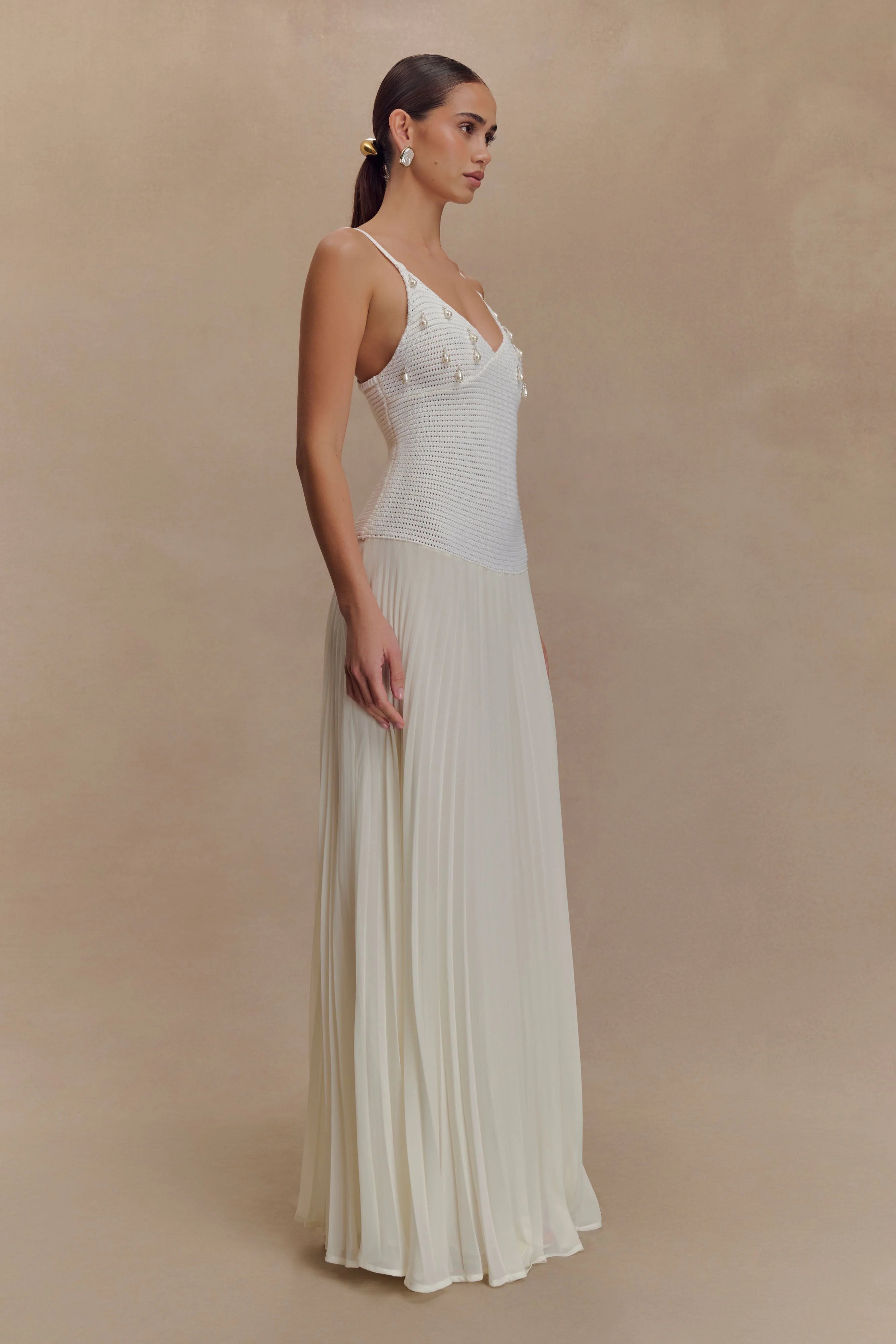 Catherine Crochet Pearl Maxi Dress White