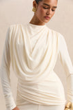 Raniella White High Neck Top With Gathered And Draped Detailing