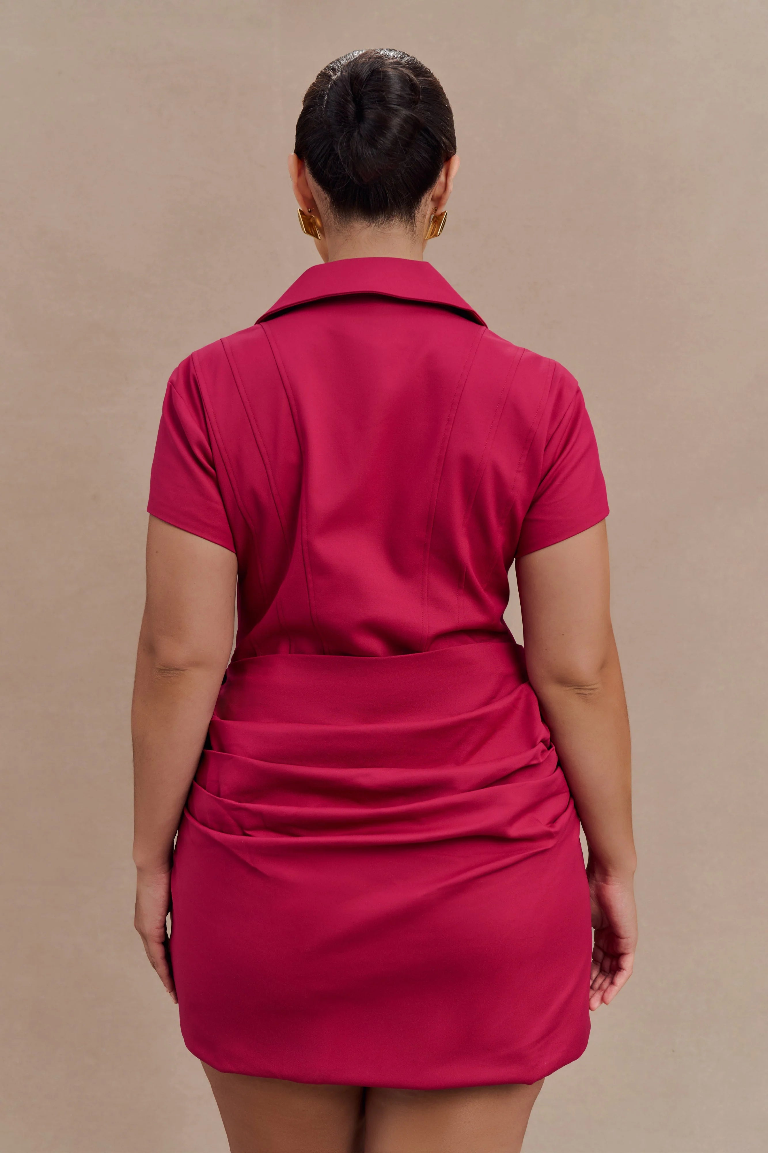 Tarryn Collared Cotton Mini Dress Dragonfruit