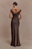 Ashley Cowl Neck Lace And Satin Maxi Dress Mocha