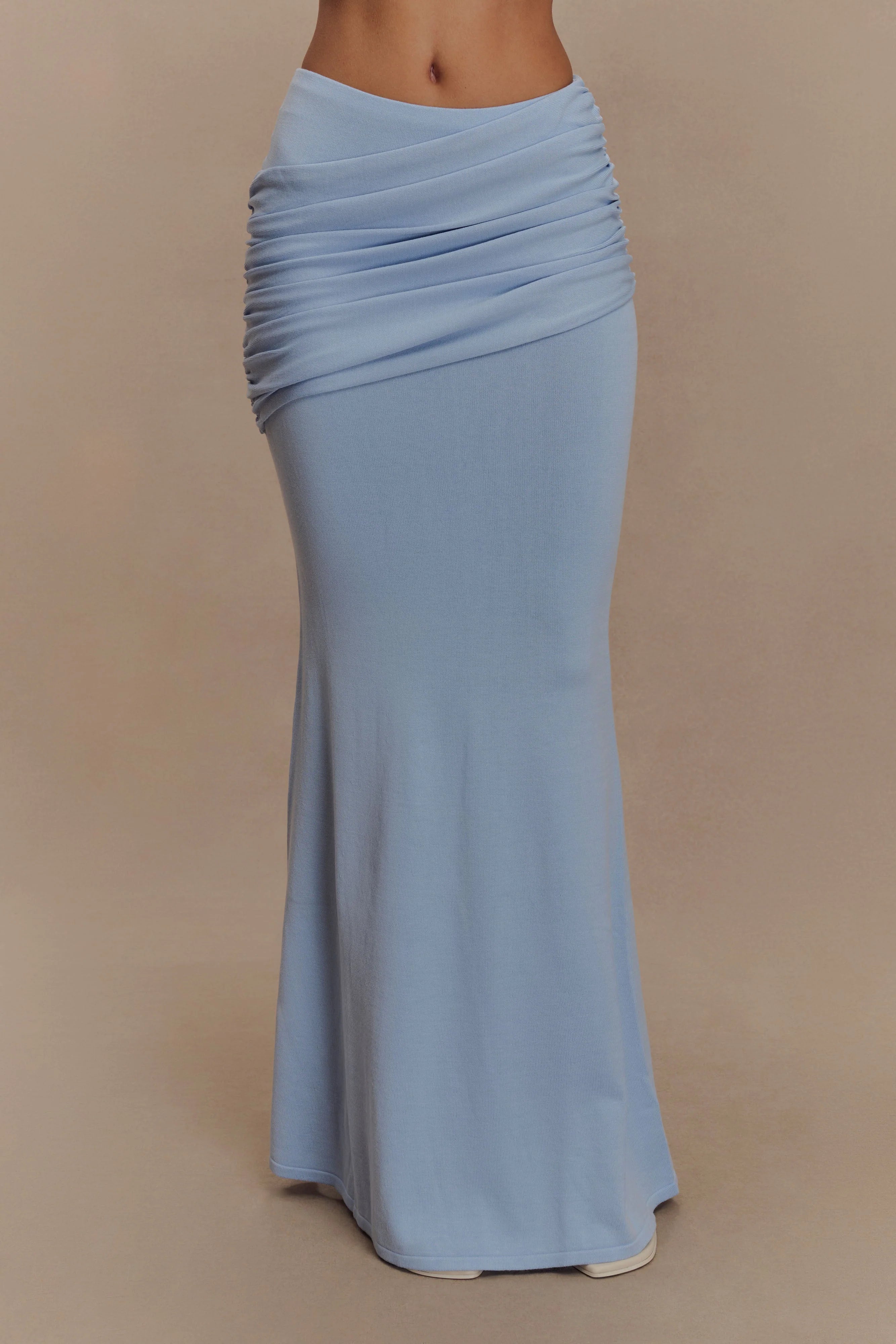 Irene Gathered Knit Maxi Skirt Blue