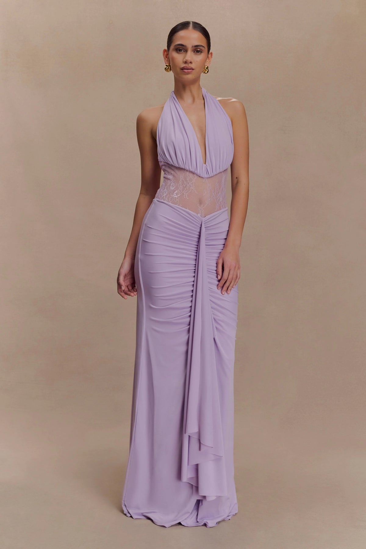 Bonnie Slinky And Lace Maxi Dress Lilac