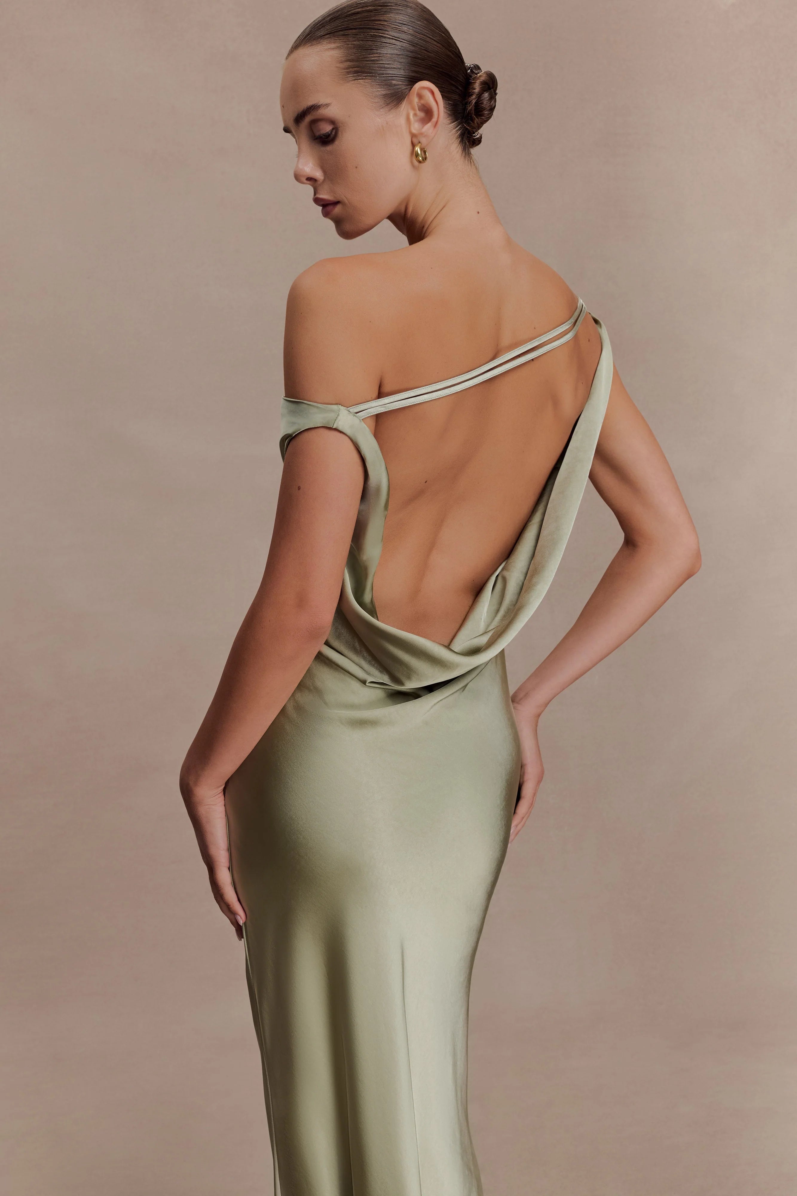Yvette Slip Maxi Dress With Asymmetrical Hem Sage