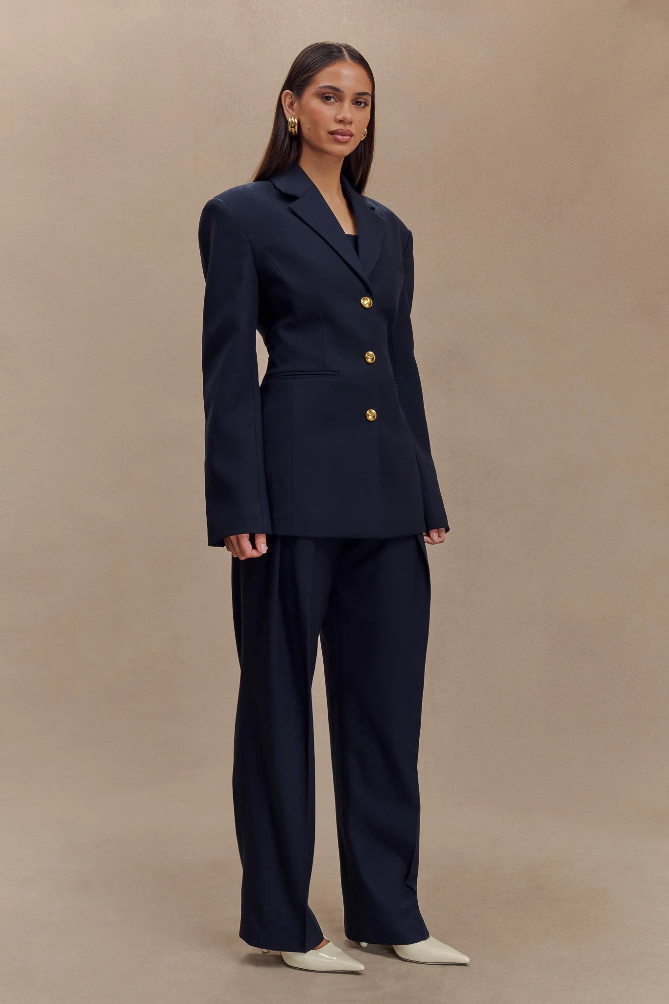 Penelope Pleated High Waisted Pants Dark Navy