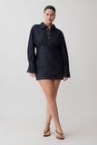 Zarah Denim Long Sleeve Mini Dress Indigo Pinstripe