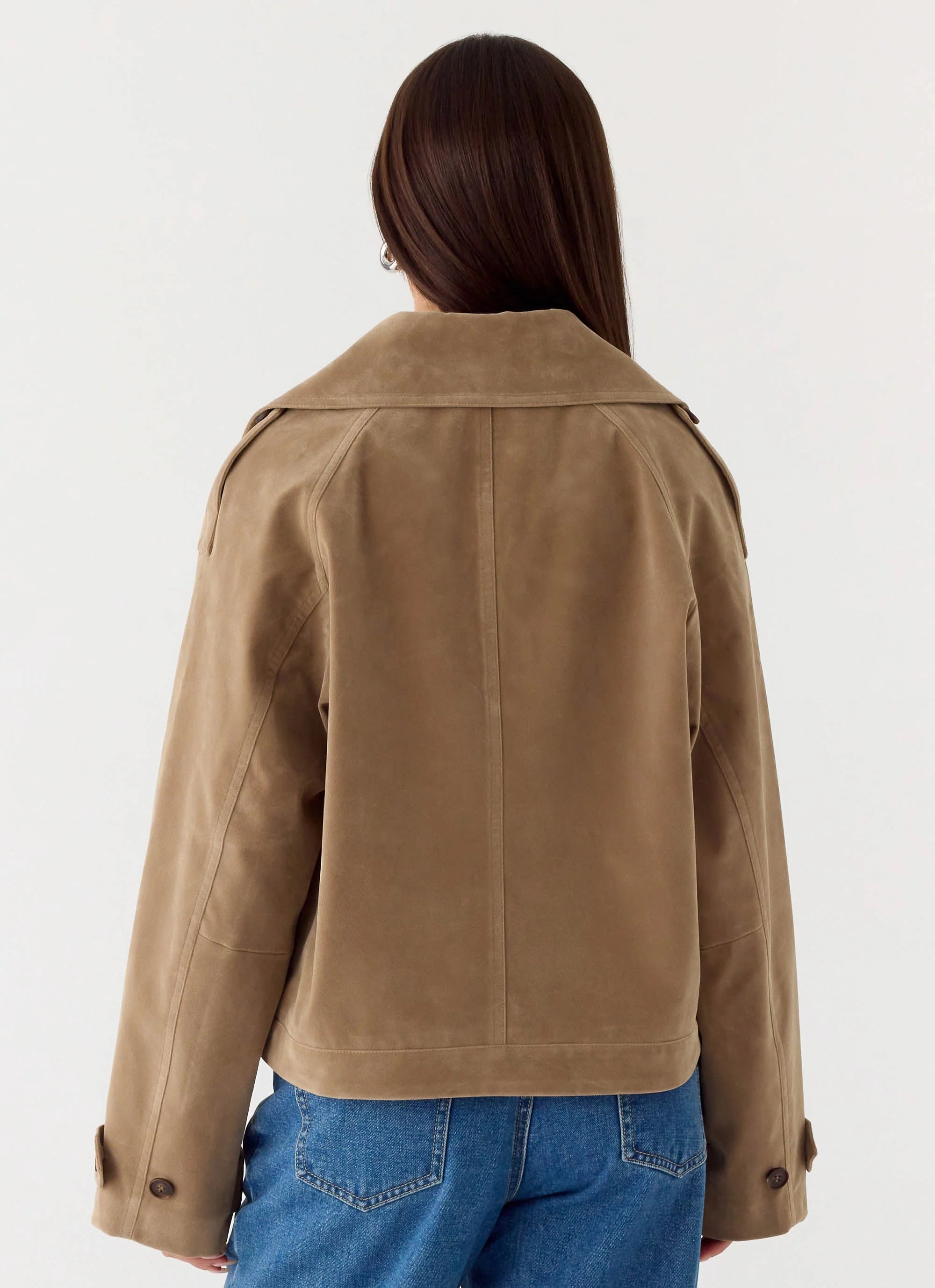 Evan Faux Suede Short Trench Jacket Tan