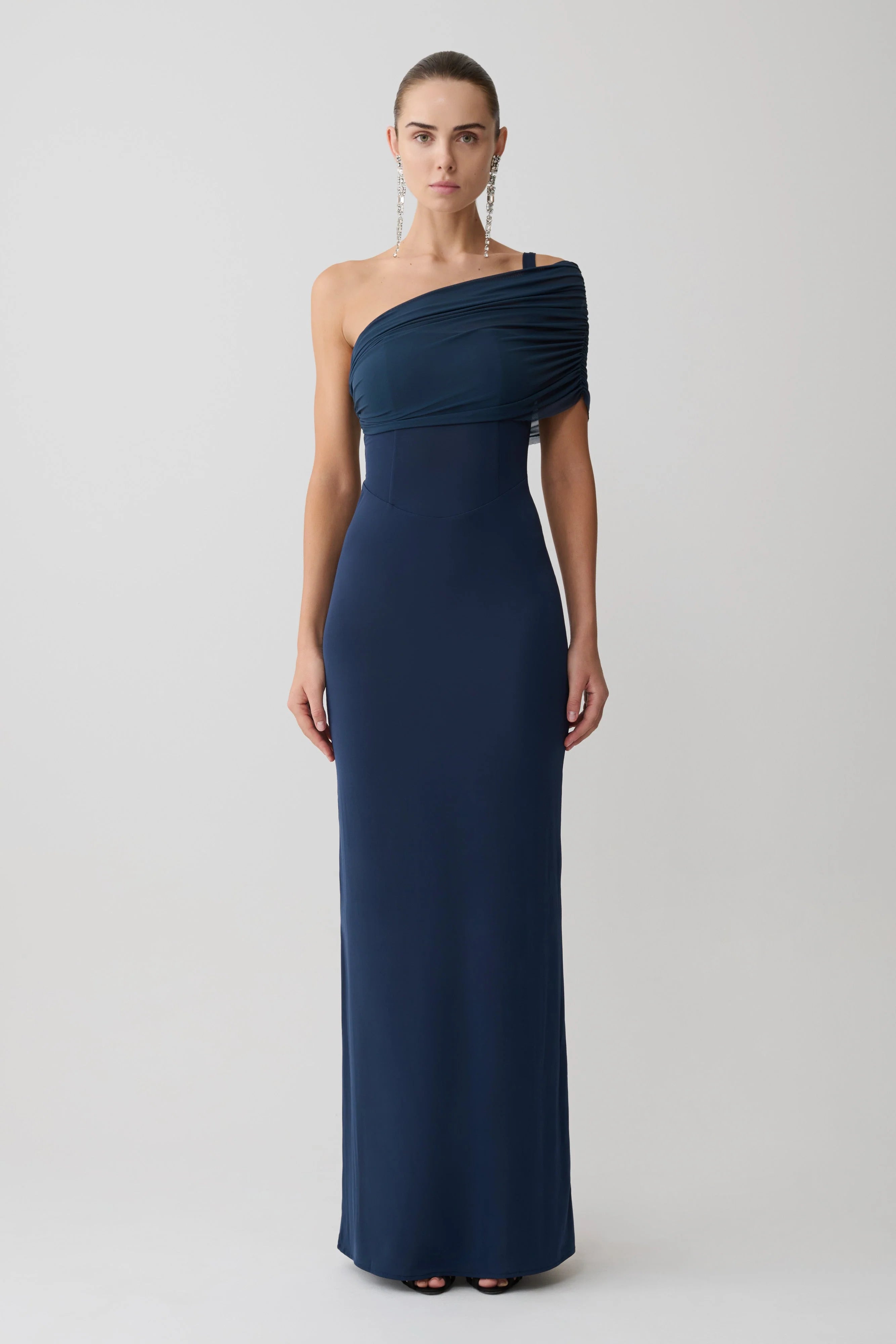 Hanh One Shoulder Mesh Maxi Dress Ink Blue