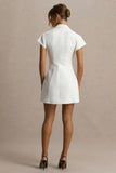 Etta White Plunge Neck Short Sleeved Blazer Mini Dress