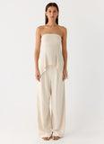 Rossi Hanky Hem Linen Top Oatmeal