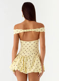 Endless Romance Off Shoulder Mini Dress Yellow Polkadot