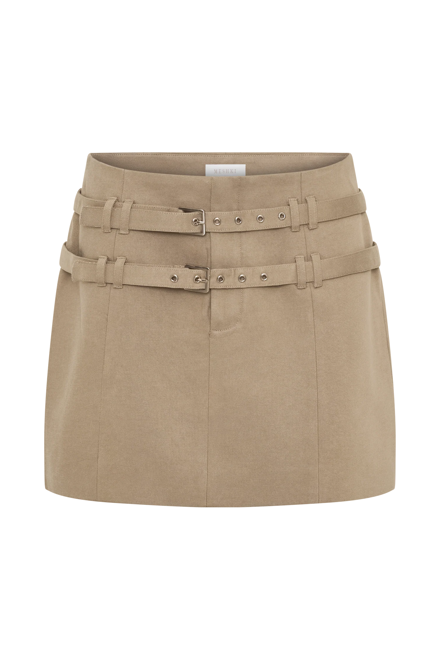Marielle Double Belt Mini Skirt Taupe