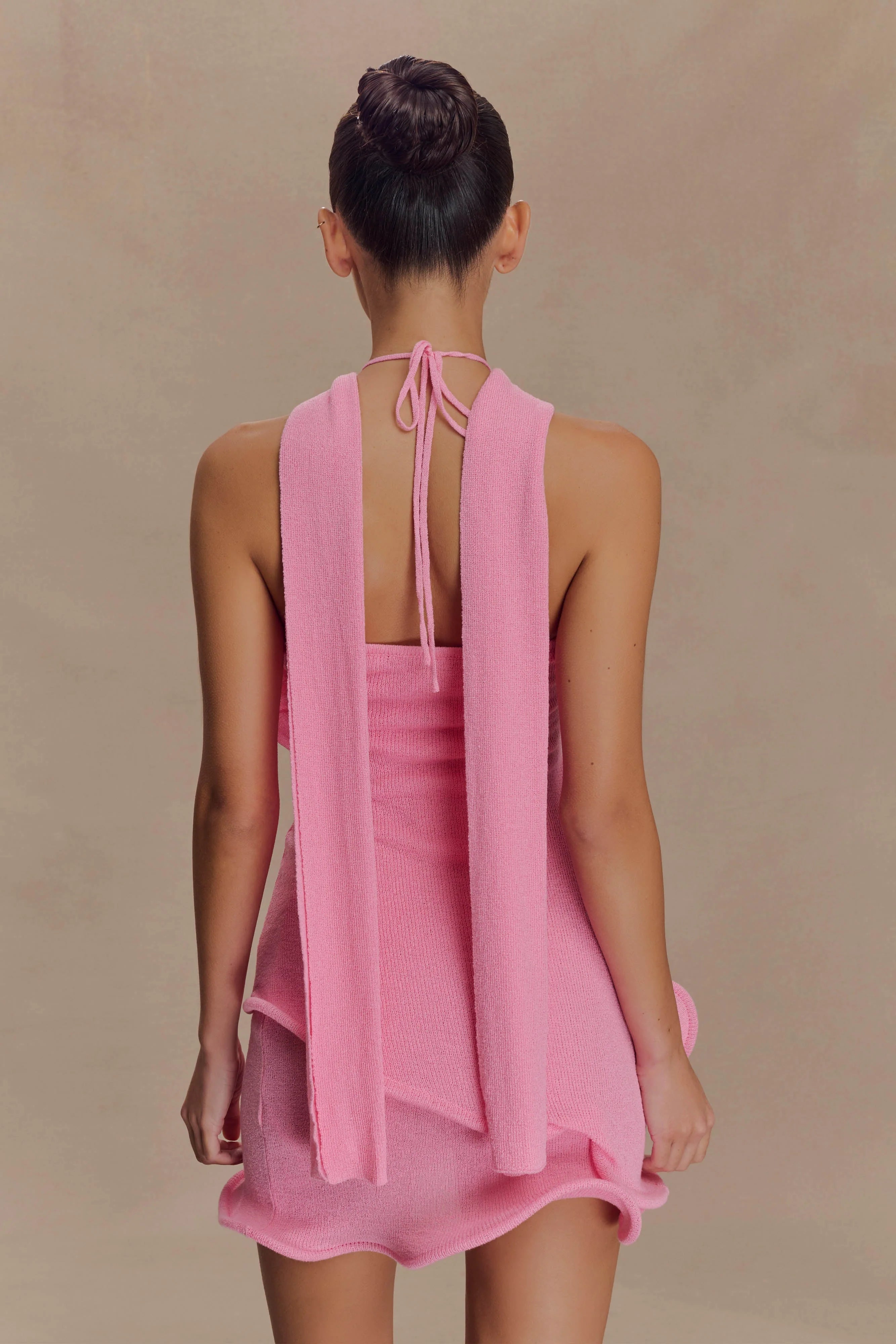 Caprice Halter Knit Mini Dress Bubblegum Pink