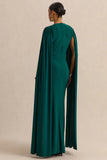 Ulissia Bottle Green V Neck Maxi Dress With Cape Sleeves