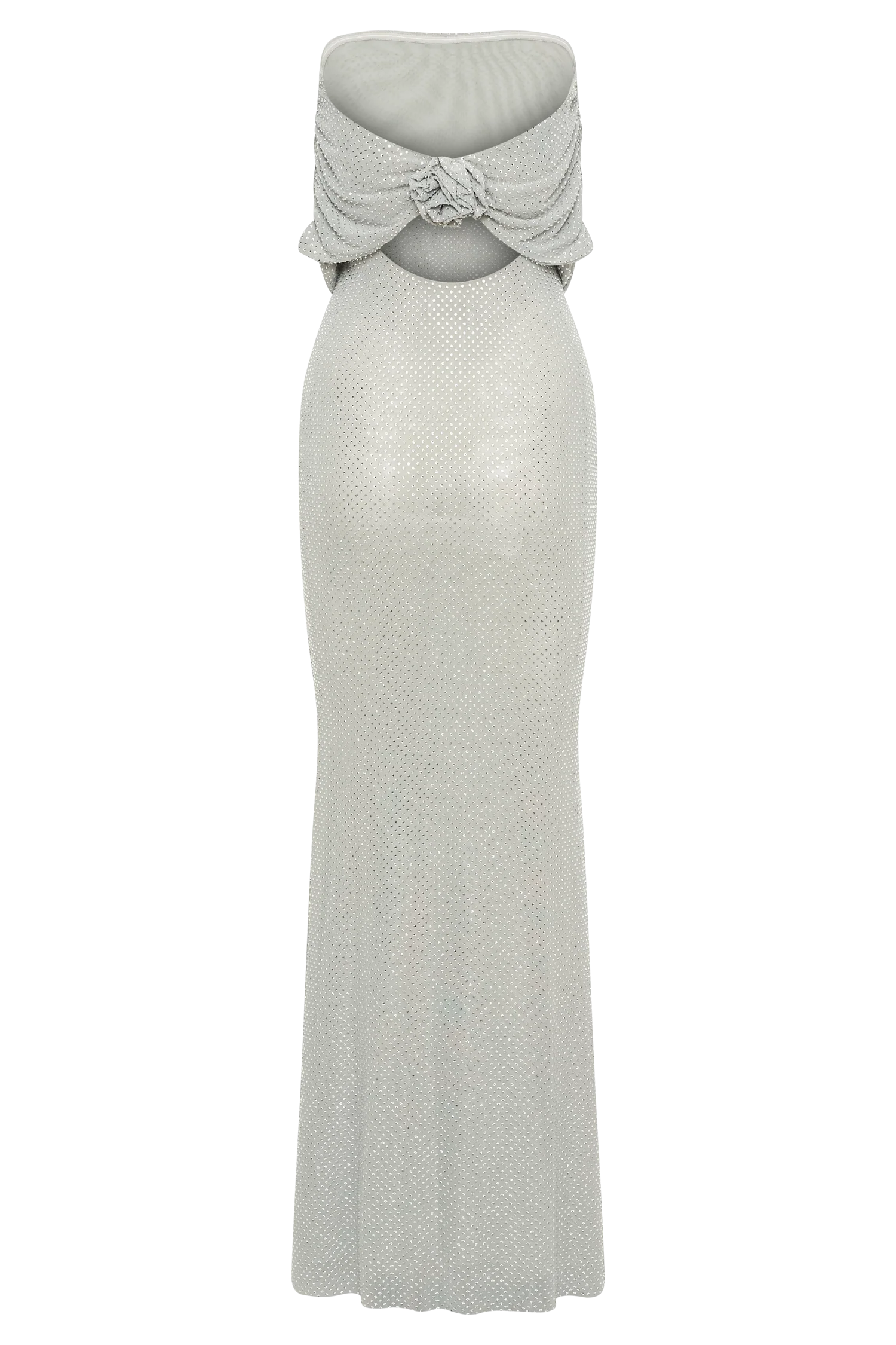 Arna Off Shoulder Diamante Maxi Dress Silver