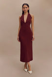 Annita Crepe Halter Midi Dress Merlot