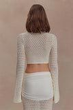 Mania Crochet Long Sleeve Cropped Top Ivory
