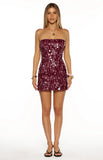 Tether Purple Sequin Strapless Party Mini Dress