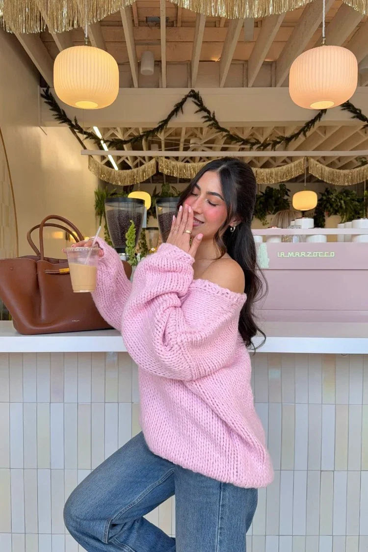 Delvey Light Pink Chunky Knit Sweater