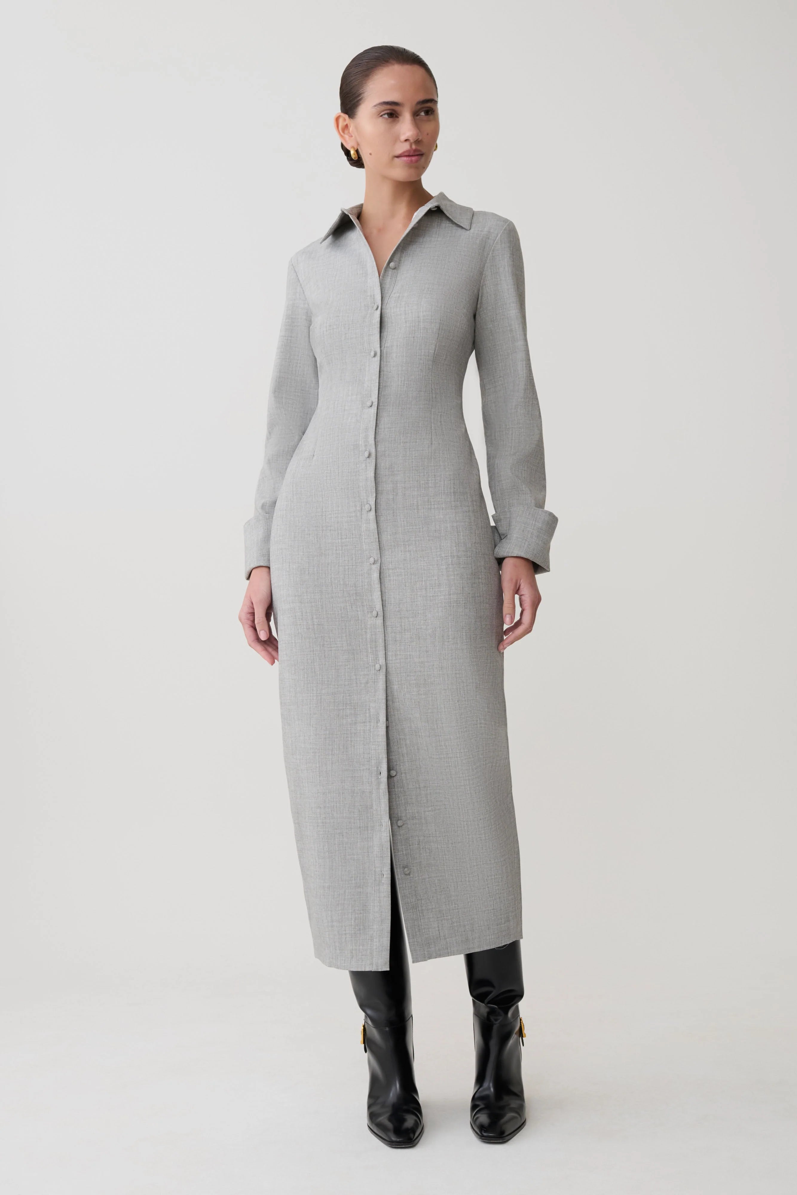 Dorian Fitted Shirt Midi Dress Charcoal Marle