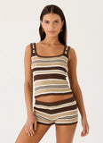 Helia Knit Top Chocolate Olive Stripe
