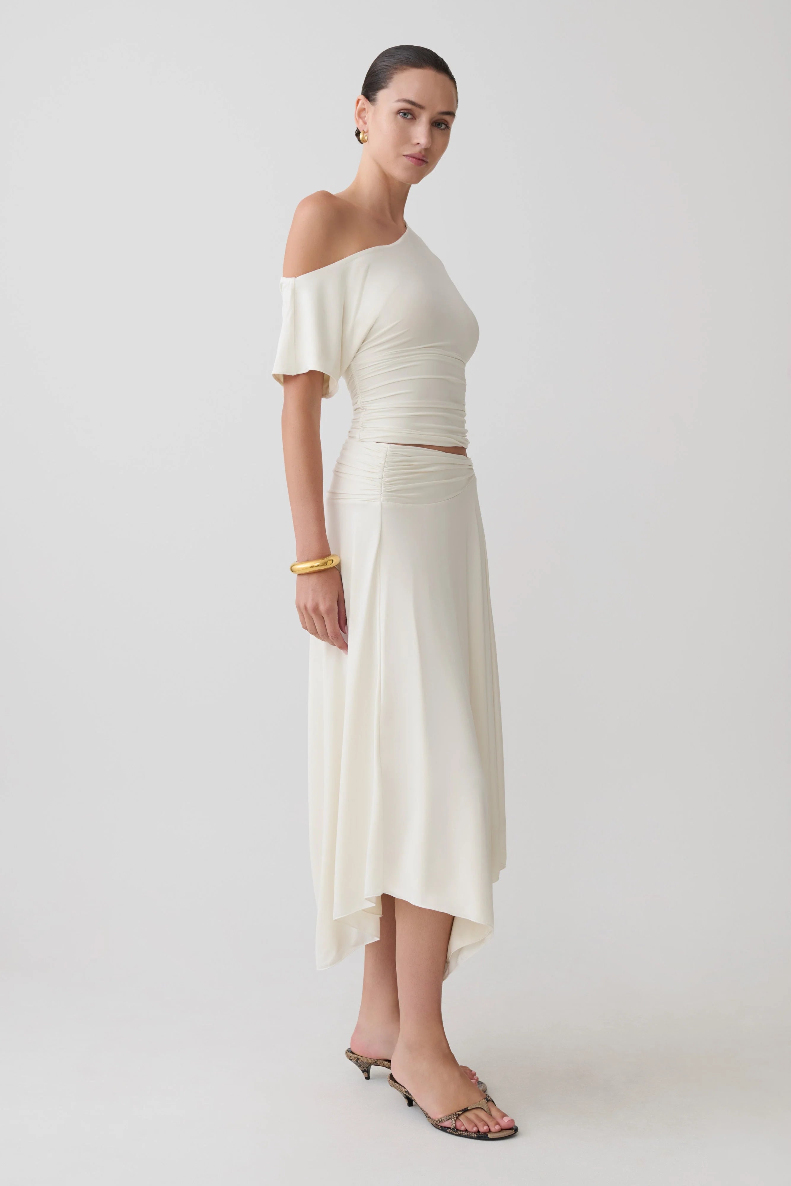 Luu Off Shoulder Slinky Top Ivory