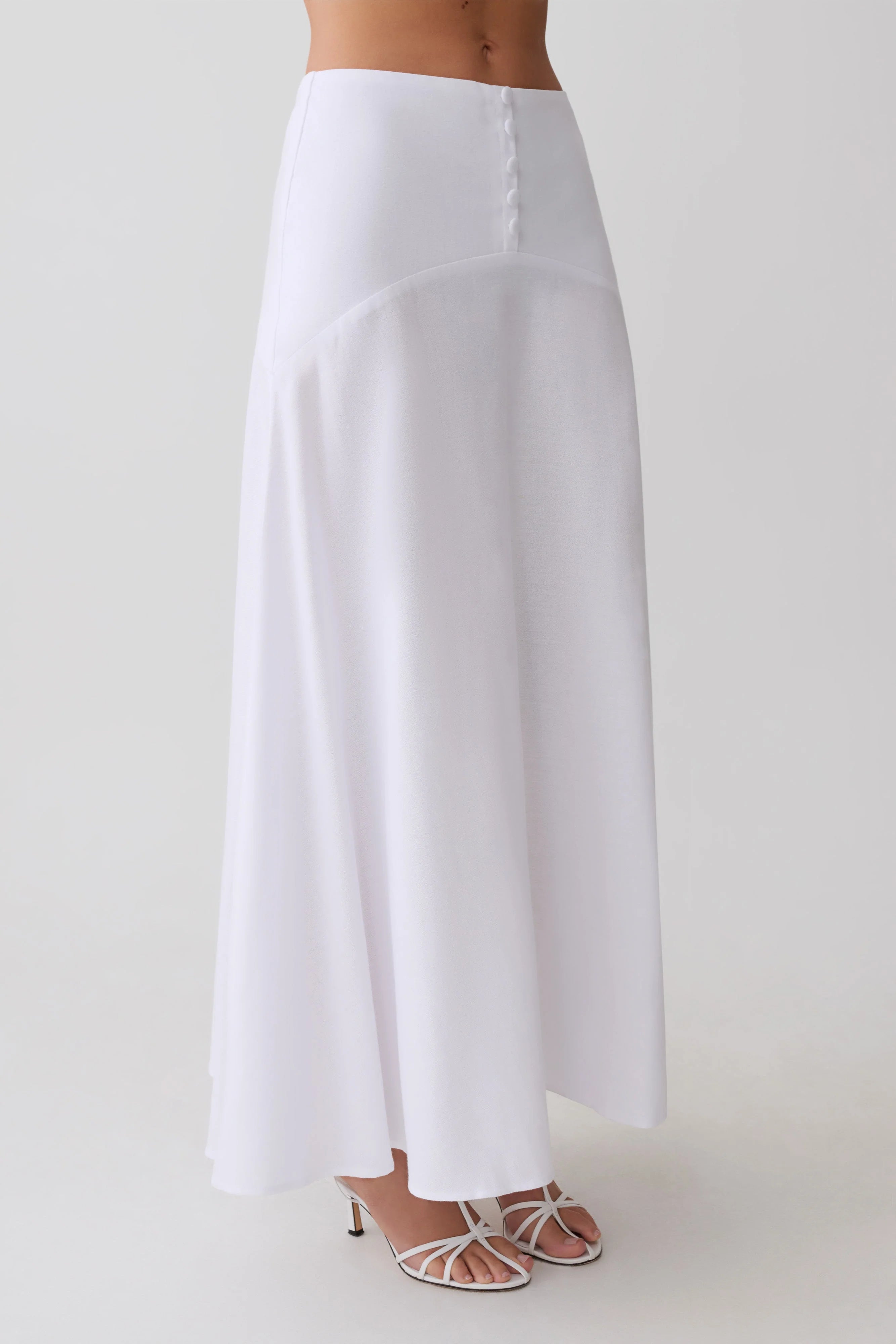 Selma Curved Waist Midi Skirt White