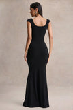Piper Black Square Neck Maxi Dress With Cap Sleeves