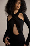 Gita Black Halter Neck Long Sleeve Maxi Dress