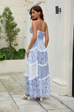Women Floral Maxi Dress Spaghetti Straps V Neck Patchwork Flowy Boho Sundress Tiered Long Dresses