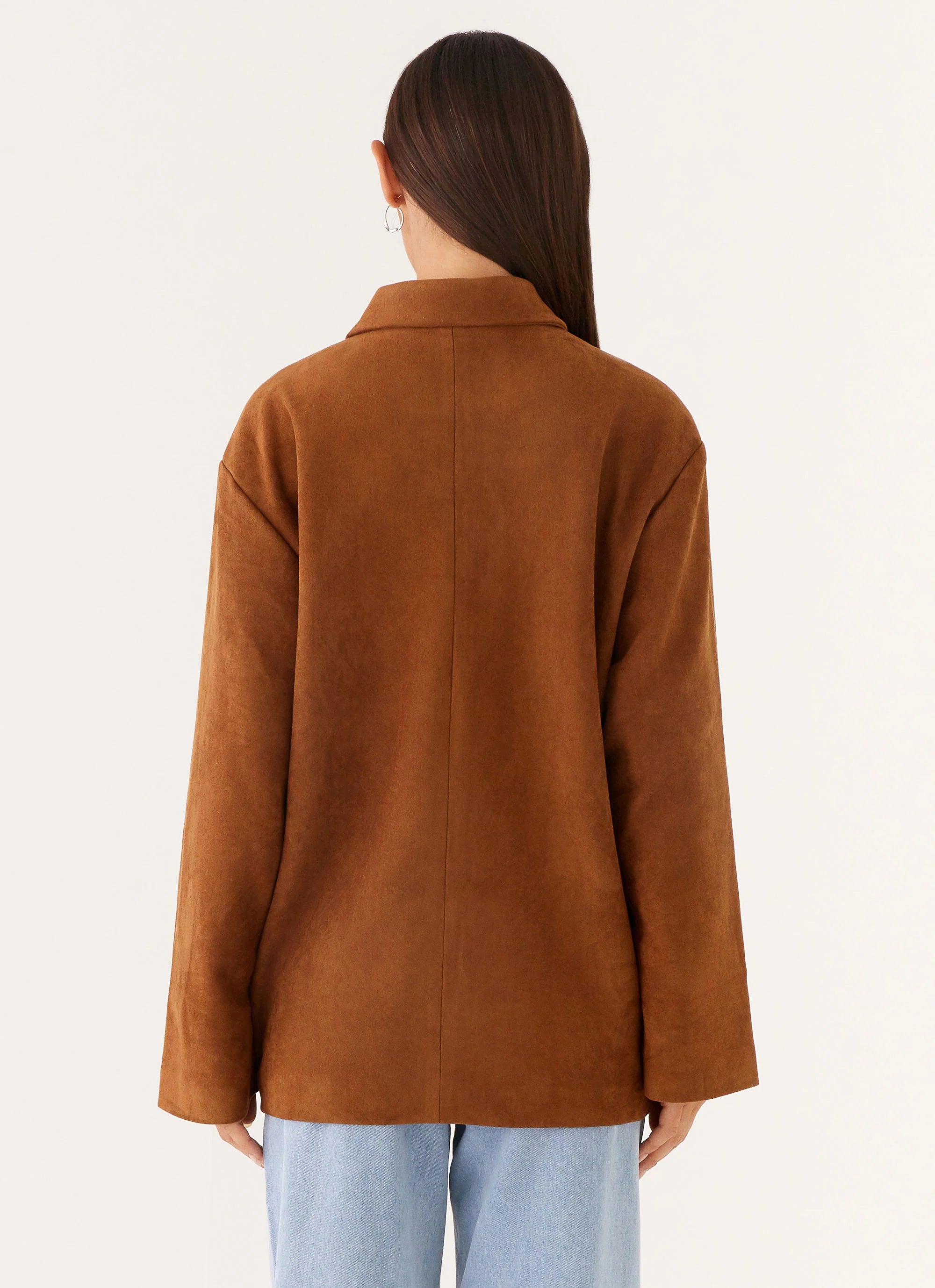 Devika Faux Suede Boxy Jacket Brown