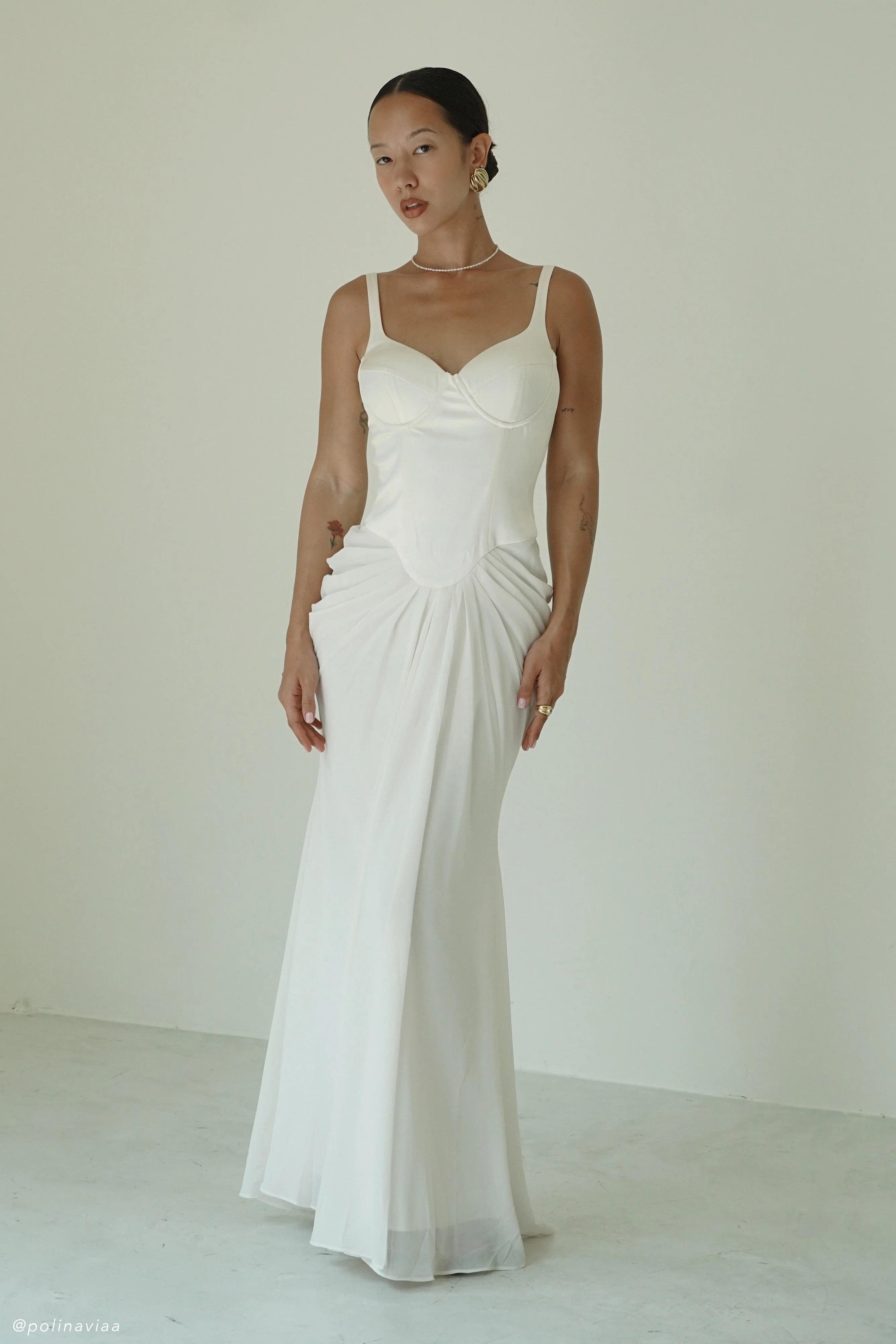 Leila Satin Corset Maxi Dress Ivory