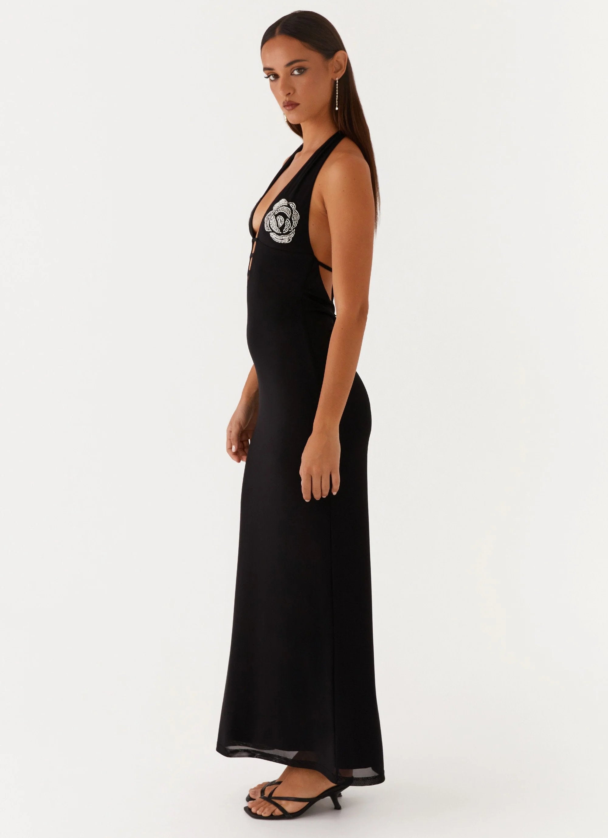 Polina Beaded Halterneck Maxi Dress Black