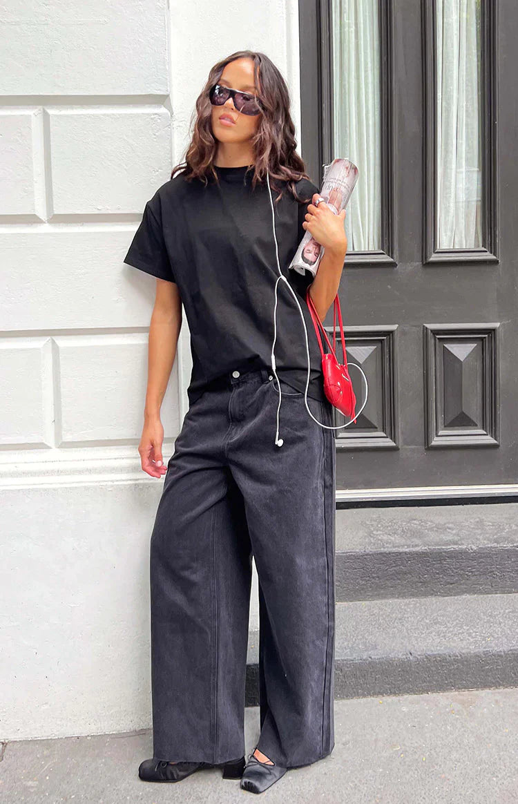 Shes Yours Black Wide Leg Boyfriend Jeans