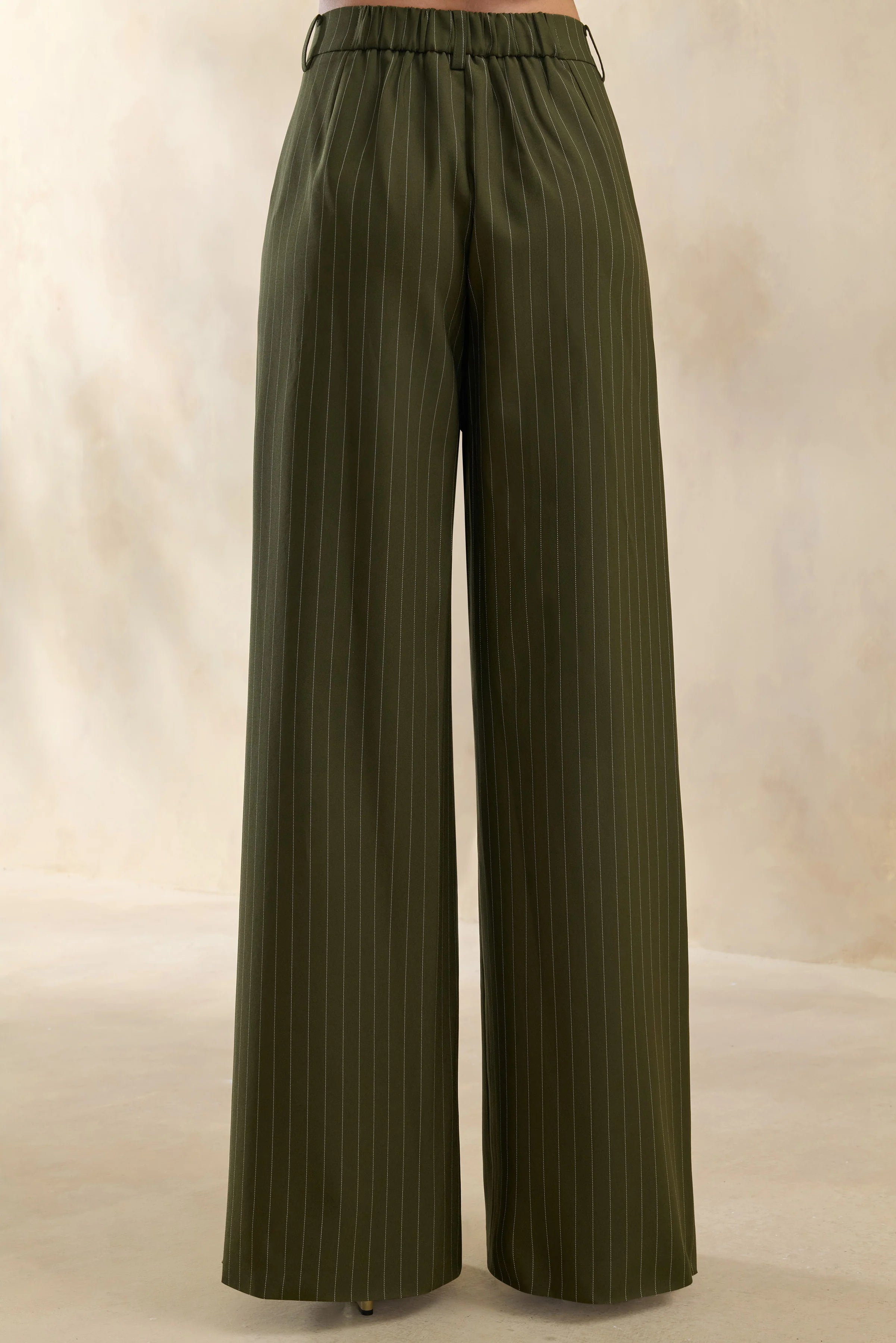 Hesper Olive Pinstripe Wide Leg Tailored Trouser