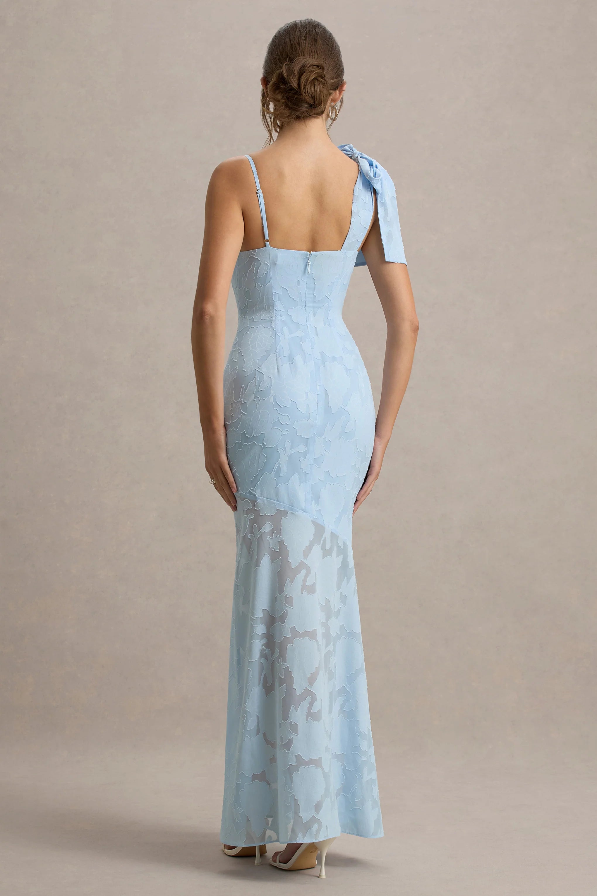 Chyna Light Blue Cowl Neck Maxi Dress With Bow Strap