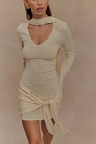 Taron Knit Mini Dress With Scarf Cream
