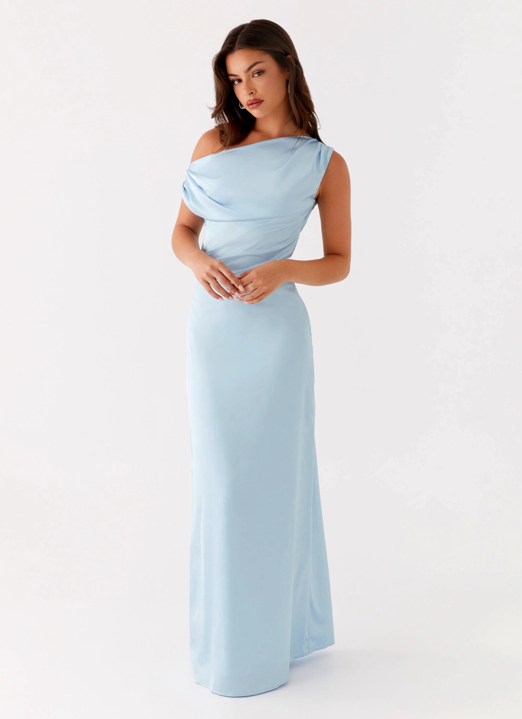 Heart Of Glass Satin Maxi Dress Blue