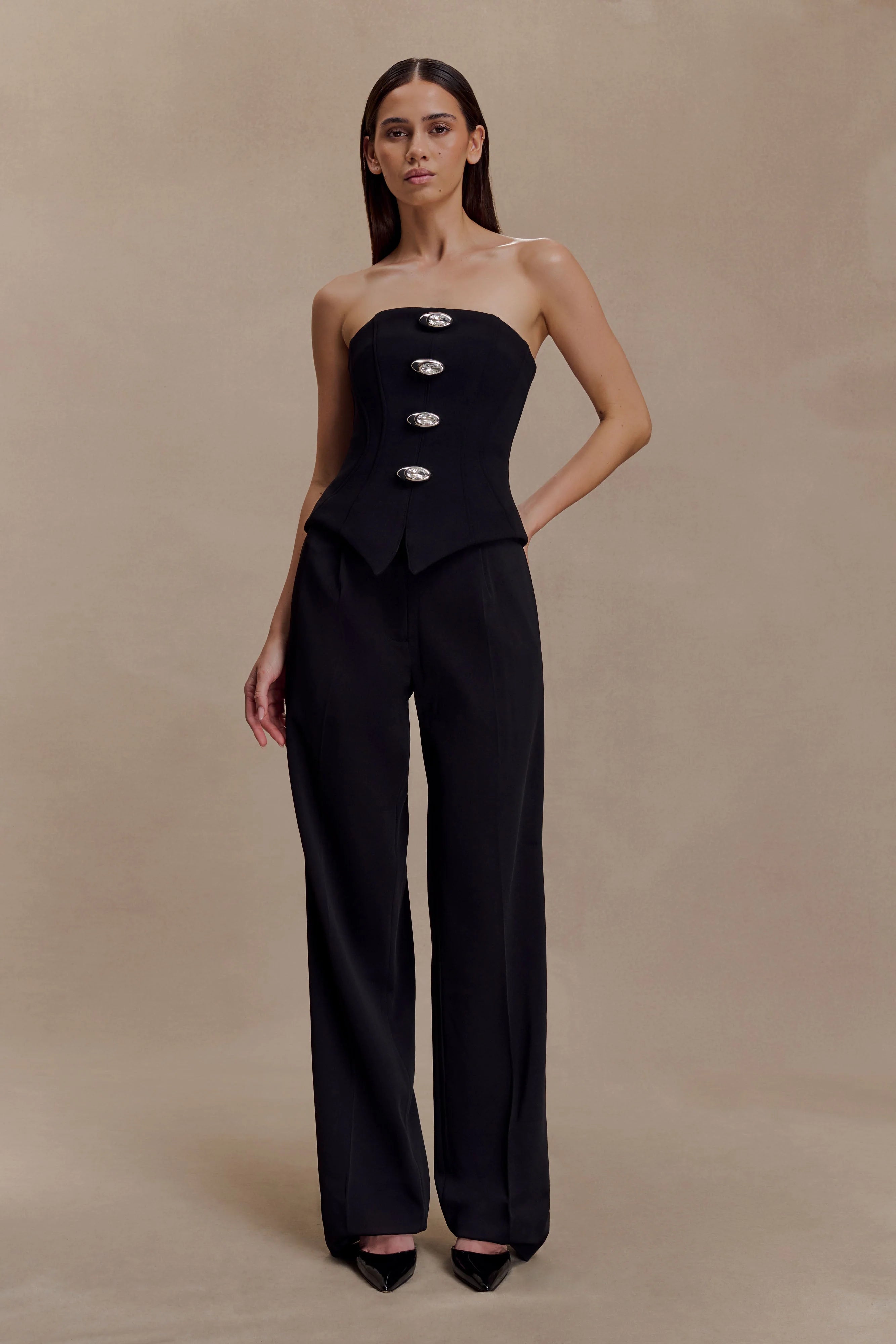 Fatima Satin Straight Leg Pant Black