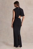 Roseth Black High Neck Maxi Dress With Removable Cape
