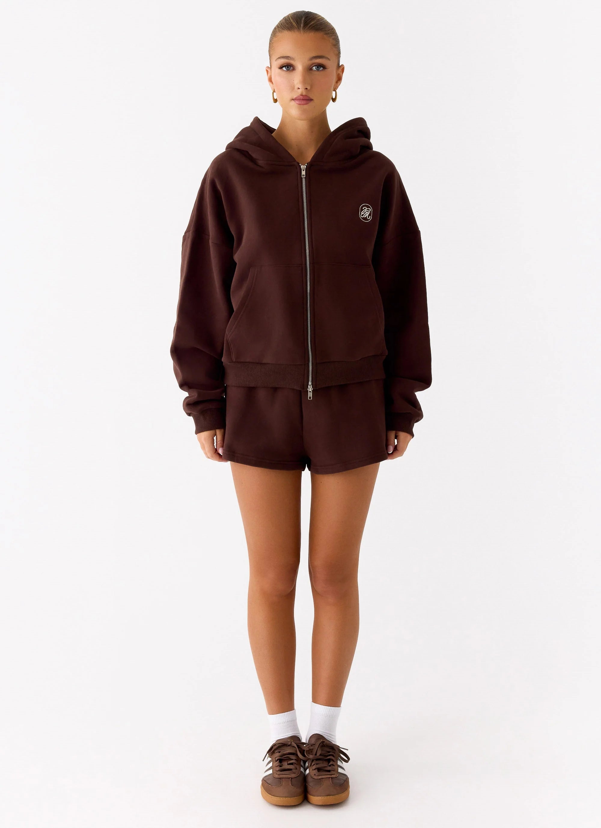 Signature Double Zip Up Hoodie Chocolate