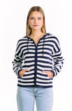 Mollie Navy Stripe Knit Zip Sweater