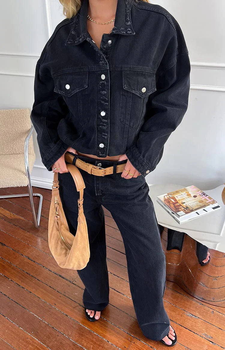 She's Yours Black Wide Leg Boyfriend Jeans