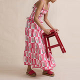 Women Floral Maxi Dress Sleeveless Smocked Ruffle Flowy Boho Sundress with Pockets Summer Vacation