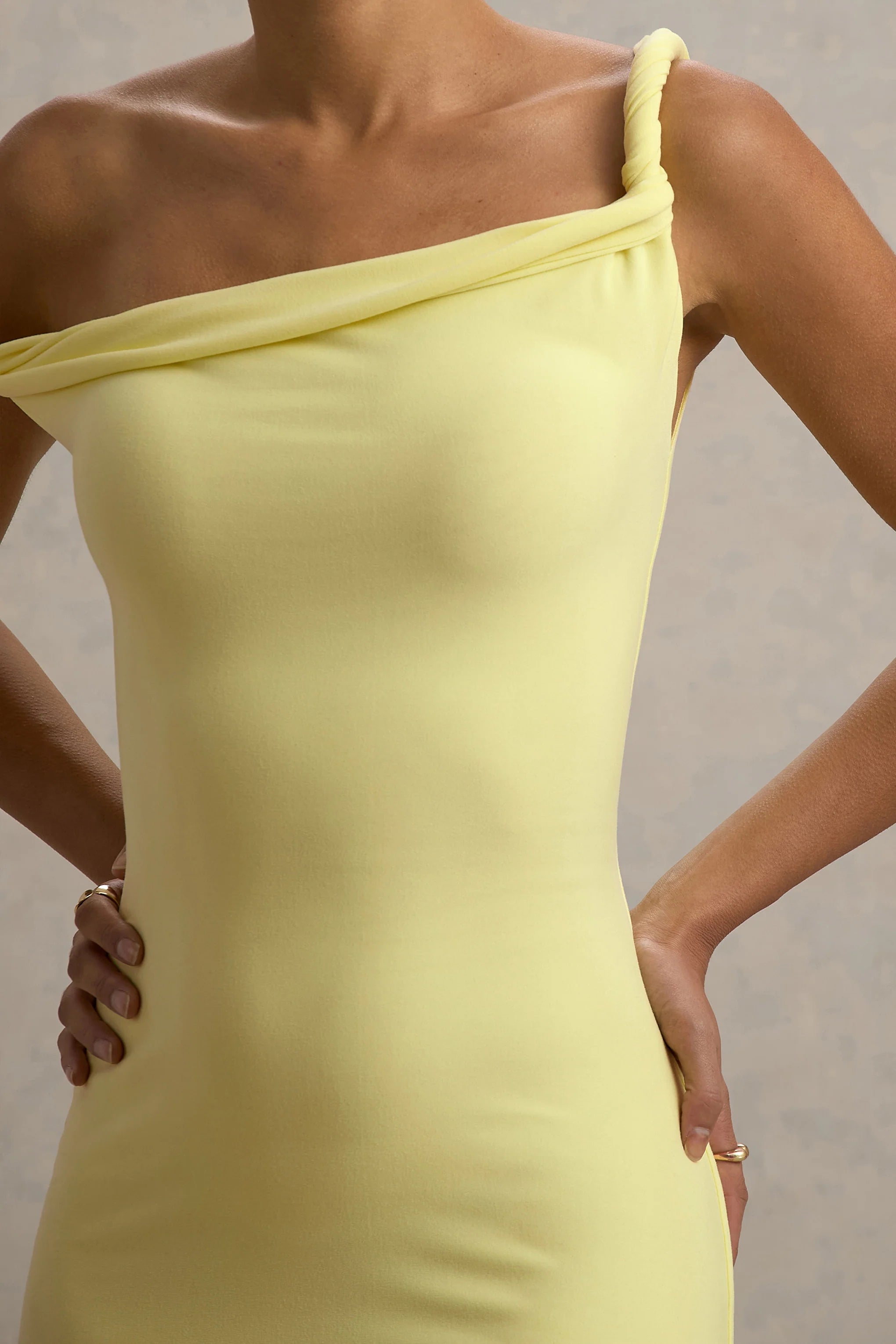 Salome Lemon Twisted Asymmetric Midi Dress