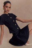 Bethany Short Sleeve Buttoned Denim Top Washed Indigo Blue