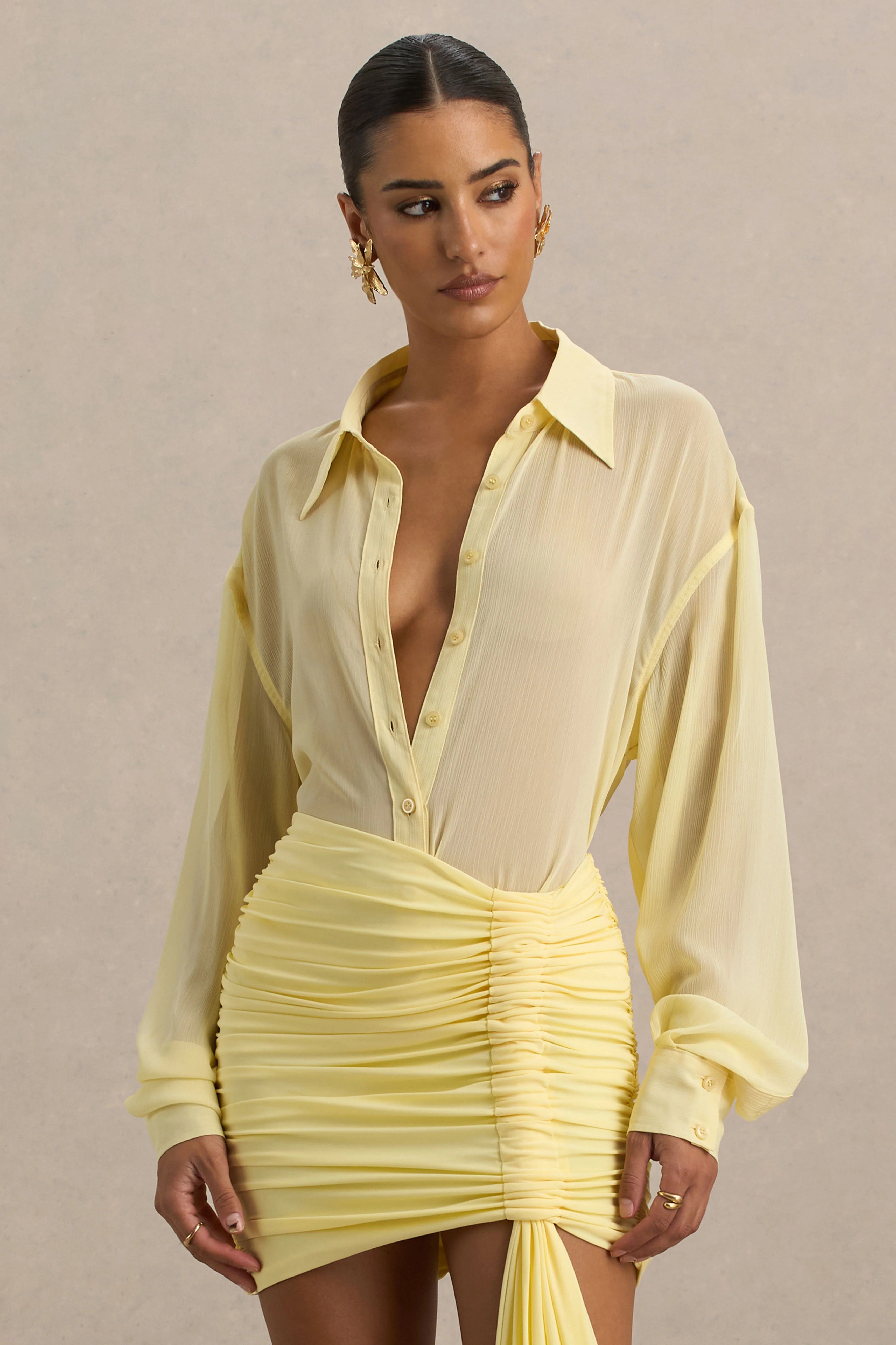Zinna Lemon Plunge Neck Shirt
