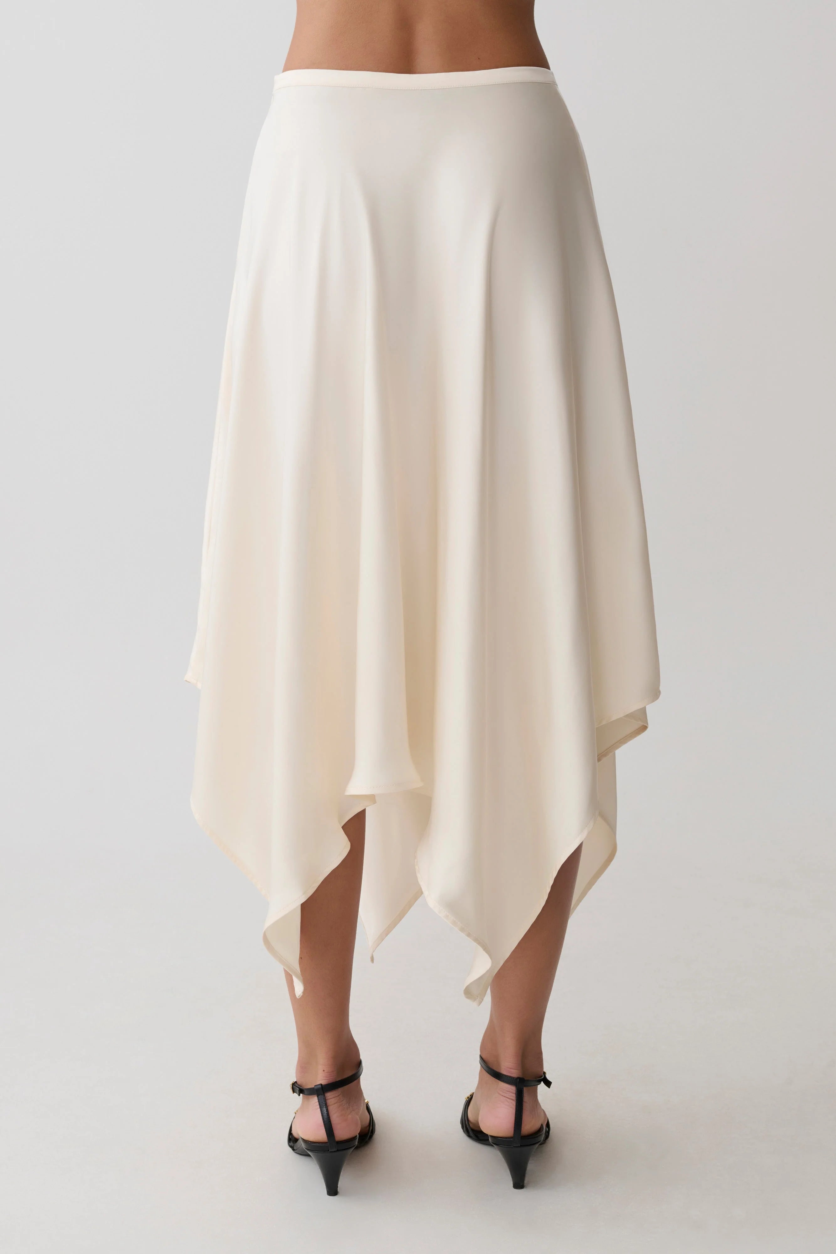Coralie Asymmetric Satin Midi Skirt Ivory