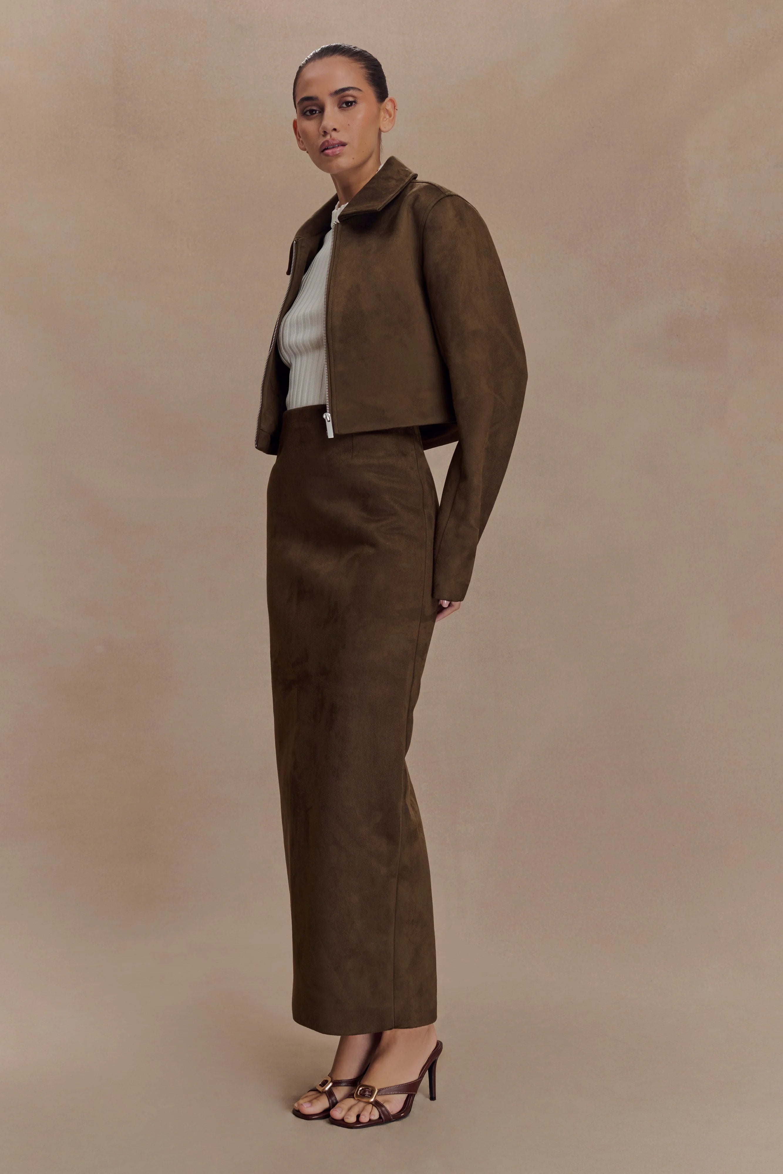 Hayes Faux Suede Collared Jacket Chocolate